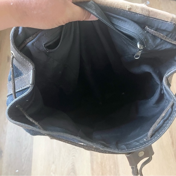 Vintage Tooled Leather Suede Woven Backpack Boho Vintage Rucksack Mochata 90's - Picture 7 of 11